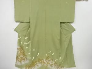 群鶴に松模様刺繍三ツ紋色留袖（比翼付き）